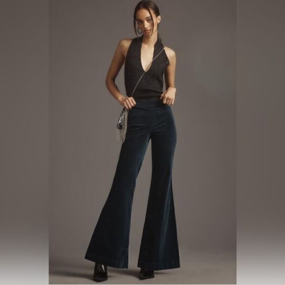 Anthropologie x Pilcro Retro Flare velvet Pants Jeans Sea green. 33 - Picture 1 of 9